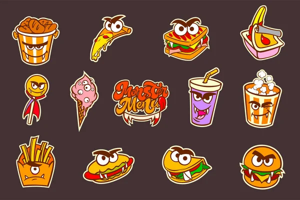 Halloween fast food mostro ambientato in stile cartone animato. Illustrazione vettoriale. — Vettoriale Stock