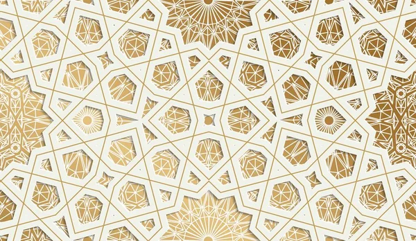 ラマダンのお祝いのための装飾的な背景。ポストカード用のテンプレート。東洋の動機。シームレスなパターン。金と白だ。ベクターイラスト. — ストックベクタ