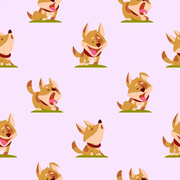 Vzor s vtipnými psy na světle růžovém pozadí. Vektorová ilustrace. — Stockový vektor
