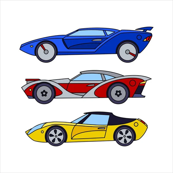 Conjunto de coches deportivos. Coches retro. Iconos de colores. Ilustración vectorial — Archivo Imágenes Vectoriales