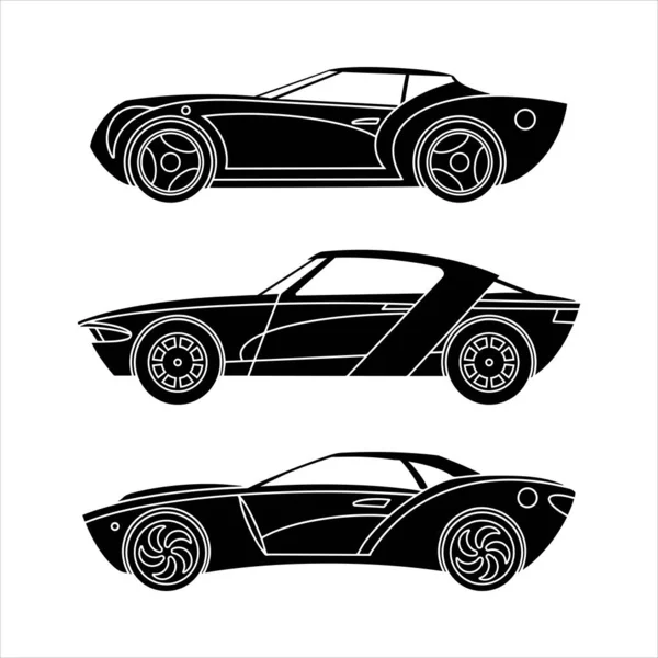 Conjunto de coches deportivos. Autos sedantes. Iconos de silueta negra. Ilustración vectorial — Archivo Imágenes Vectoriales