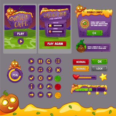 arabirimi (kaynak çubuk ve oyunlar için kaynak simgeleri) oyun tasarım tema halloween