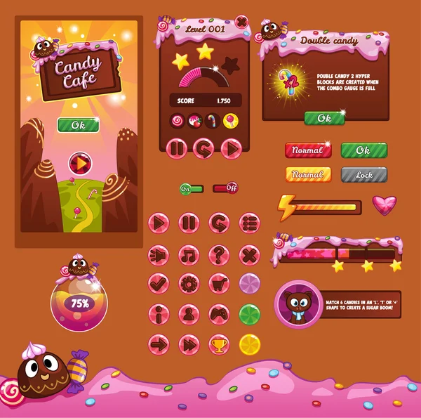 Interface game design (resource bar and resource icons for games) theme candy — Stock Vector