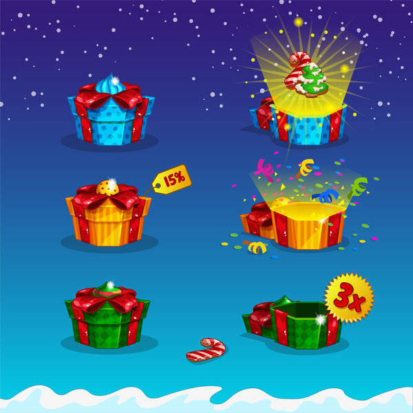 Открытая и закрытая подарочная упаковка для игровых интерфейсов
