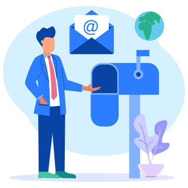 Düz biçim vektör illüstrasyonu, akıllı telefon içinde harf içeren zarf, posta alma, sıralama, web adresi veya web sitesi başlığı için mobil servis düzeni.