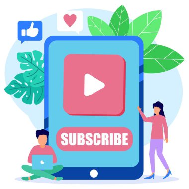 Modern tarz vektör çizimi. Şimdi abone olun, kanal abone kırmızı düğmesi, çevrimiçi haber bülteni ile telefon, e-posta pazarlama sistemi web iniş sayfaları için uygundur, evet, mobil uygulamalar, pankart şablonları.