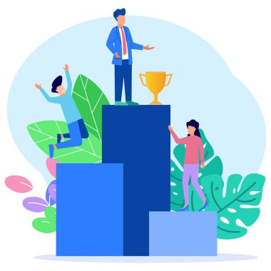 İş dünyasının temsili, iş adamlarının şirket basamaklarını tırmanması. İş hiyerarşisi, kariyer planlaması, kariyer merdiveni ve büyüme kavramları. Yukarıdaki girişimcilerin kazananları, büyük kar ve maaşlar.