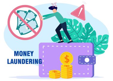 Düz stil vektör çizimi. AML konsepti, kara para aklamaya karşı kampanya, yolsuzluğa son verme ve yasadışı iş yapma. Web iniş sayfaları için uygun, evet, mobil uygulamalar, afiş şablonları.