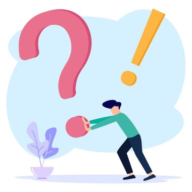 Vektör illüstrasyonlar, soru ve cevap hazırlayan konsept çizimler, seminer tartışmaları, toplantılar veya konuşmalar. Metaforlar sorusunun cevabı, vektör. Çözümler ve problem çözme.