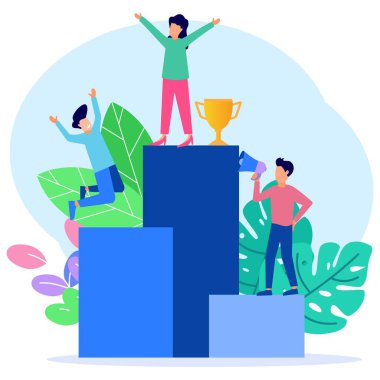 İş dünyasının temsili, iş adamlarının şirket basamaklarını tırmanması. İş hiyerarşisi, kariyer planlaması, kariyer merdiveni ve büyüme kavramları. Yukarıdaki girişimcilerin kazananları, büyük kar ve maaşlar.