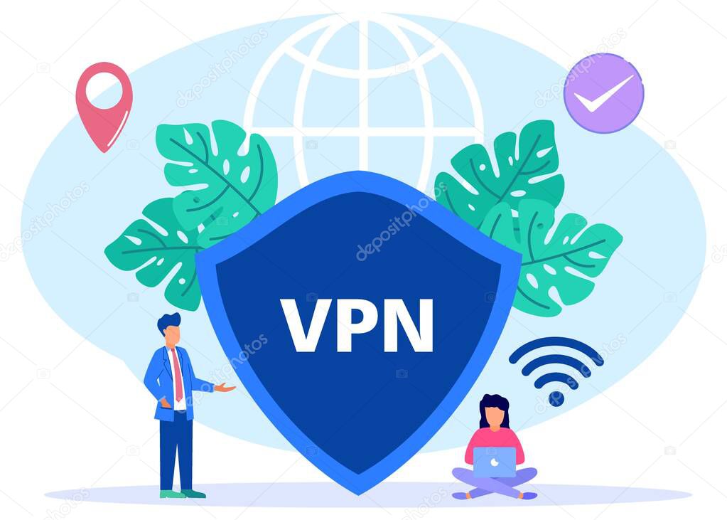 Modern style vector illustration. Character of a person with a VPN service. Illustrations for websites, landing pages, mobile apps, posters and banners.