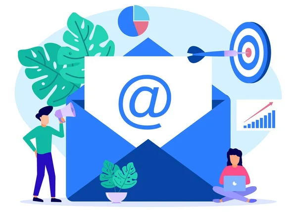 Bir e-posta pazarlama iş konseptinin modern tarz vektör illüstrasyonu. Web siteleri, iniş sayfaları, mobil uygulamalar, posterler ve afişler için çizimler.