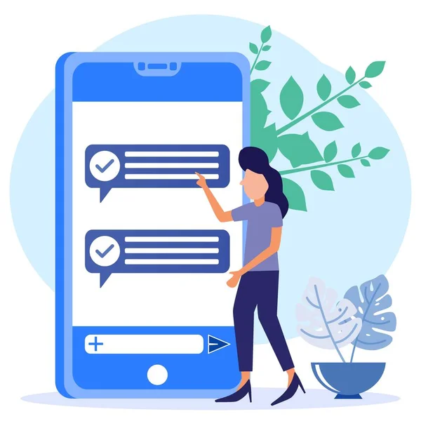Векторная Иллюстрация Современного Стиля Онлайн Обмена Сообщениями Общение Через Интернет — стоковый вектор