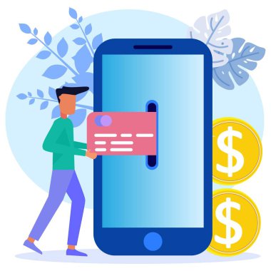 Finansal işlemlerin vektör çizimi, nakit olmayan ödeme işlemleri. Nokta terminaller ve ödeme sistemleri, dijital para birimleri, madeni paralar, çevrimiçi ödeme kavramları ve kabul.