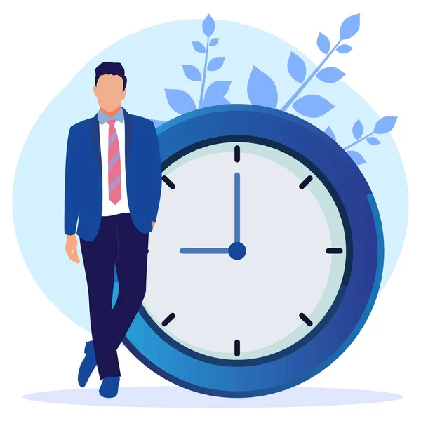 ビジネスコンセプトのベクトル図 白い背景の時計を持つビジネスの人々 急行サービス 時間管理の概念 迅速な反応 — ストックベクタ