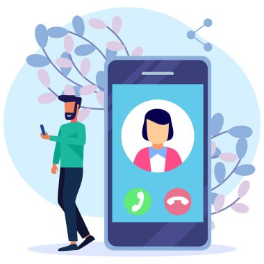 Modern tarz vektör çizimi. İletişim cihazındaki kişiyle bağlantı kur. Telefondaki kişilerin listesi, bizimle irtibata geçin. Web siteleri, iniş sayfaları, UI, mobil uygulamalar, posterler, afişler için.