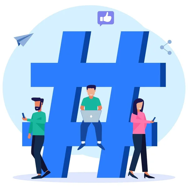 Ilustración Vectorial Teléfono Celular Con Hashtag Personas Redes Sociales — Vector de stock