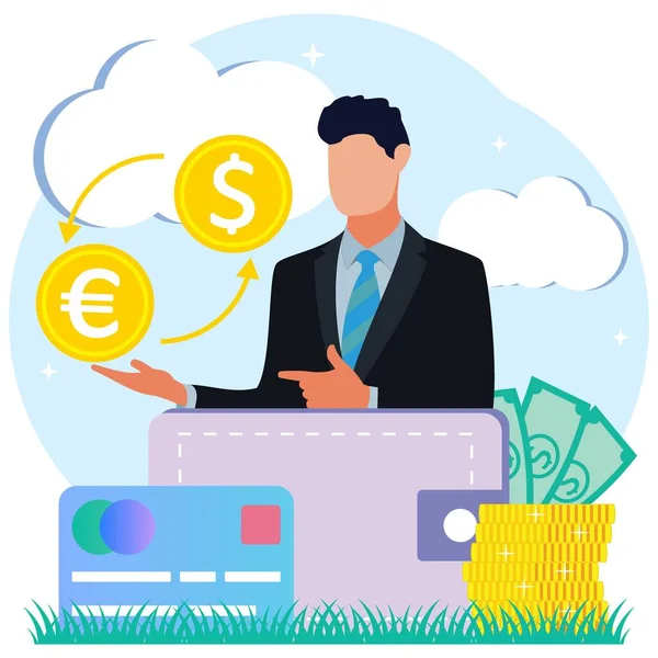 Ilustração Vetorial Estilo Conceito Negócio Moderno Câmbios Transações Dinheiro Online —  Vetores de Stock