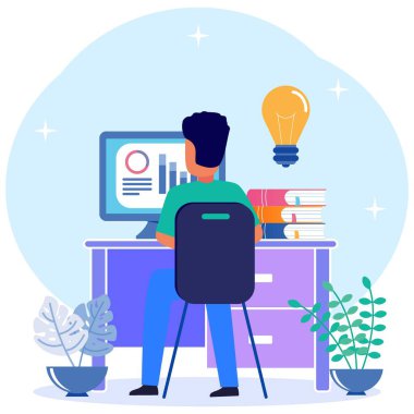 Modern tarz vektör çizimi. Evden çalışıyorum. Çevrimiçi kariyer. Ortak çalışma alanı çizimi. Evde bilgisayarlarla çalışan serbest çalışan gençler. Evde, karantinada çalış..