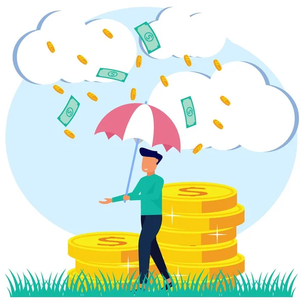 Ilustração Vetorial Conceito Negócio Empresário Sucesso Com Guarda Chuva Cheio —  Vetores de Stock