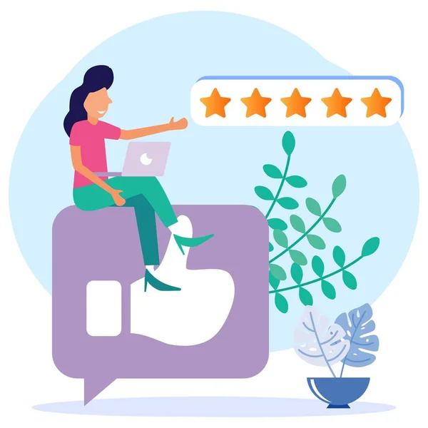 Platte Stijl Vector Illustratie Klanten Geven Five Star Feedback Klanten — Stockvector