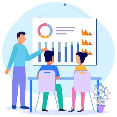 İşletme öğretmeni listenin başında duruyor. Bilgi, fikir, danışmanlık, eğitim, iş ve yaşam tarzı arayan insanlar. Modern vektör illüstrasyonu.