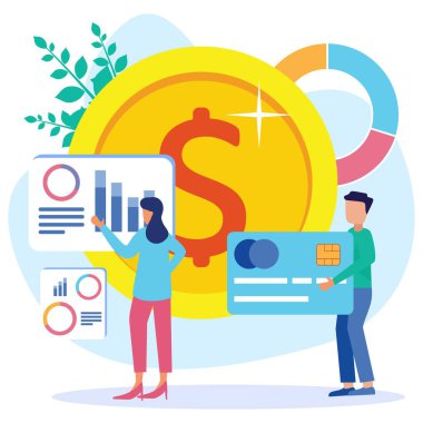 Başarılı girişimcinin vektör illüstrasyonu. Maddi ilerleme kavramı olarak gelir ve kâr artışı. Yükselen sembolik ok, maaş, mevduat veya hesap artışı ve zenginlik olarak.