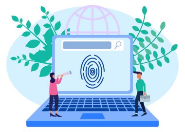 Modern tarz vektör çizimi. Parmak izi mobil güvenliği. Hücresel kullanıcılar ve diğer elektronik mallar için verilerin korunması.
