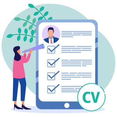 İş konseptinin vektör illüstrasyonu. İş görüşmesi. Çalışan değerlendirmeleri, değerlendirme formları ve raporları, performans gözden geçirme kavramları.