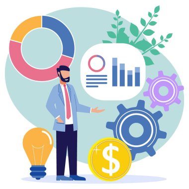 Modern style vector illustration. Business solutions in the fields of economics, data storage, processing and analysis.