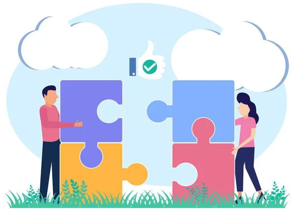 Teamwork Partner Vector Illustration Puzzle Person Concept Collaboration Partnership Strategies — Stock Vector