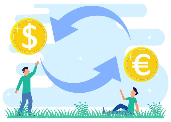 Modern iş konseptinin vektör illüstrasyonu. Döviz kurları, online para transferleri, borsa simgesi seti. Açık bankacılık platformu, borsa metaforu.