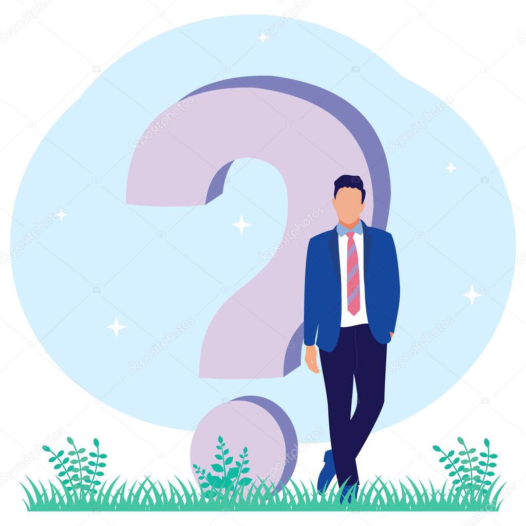 Flat style vector illustration, conceptual illustration of people, online communication, seminar, presentation of getting help information, answering questions.