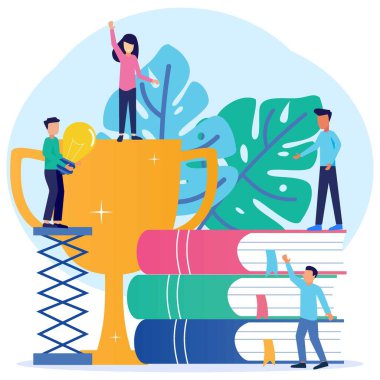 Eğitim vektörü illüstrasyonu. Bilgi öğrenme kavramı. Okullar, üniversiteler ve üniversiteler. Kişisel büyüme ve gelişme oranı en iyi zekaya, öğretmenlere ve öğrencilere ulaşır.