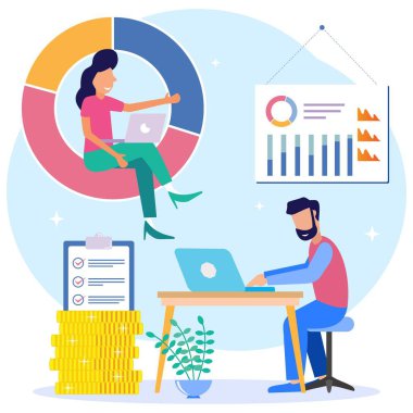 Bir iş konseptinin vektör çizimi, girişimcinin birden fazla iş karı kazanması. hızlı ekonomik büyüme, istihdam, başarılı iş.