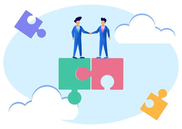 Vector Illustration Business Concept Business People Involved Teamwork Connecting Puzzle — Stock Vector