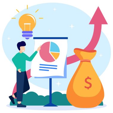 Düz stil vektör çizimi. Gelir ve kar artışı finansal bir ilerleme kavramı. Artan, yatıran ya da artan para ve zenginlik için ok sembolü. Başarılı bir girişimci..