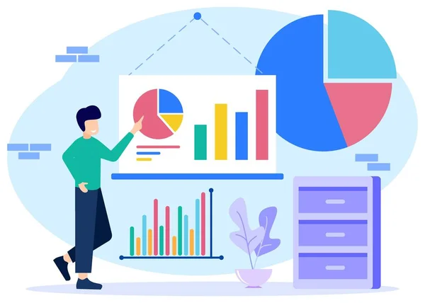 Ilustración Vectorial Infografía Plana Datos Planos Gráficos Pequeños Gráfico Circular — Vector de stock