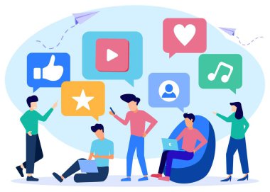 Düz biçimli çevrimiçi iletişim, kanal yönetimi, sosyal ağ, sohbet, video, haber, mesaj, web sitesi, arkadaşlık, mobil web grafikleri.