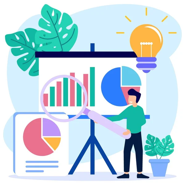 Business Concept Flat Style Vector Illustration Businesswoman Studying Analyzing Evolutionary — Stock Vector