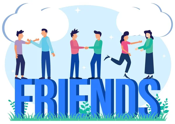 Friendship Concept Flat Style Vector Illustration Happy Group People Smiling — Stock Vector