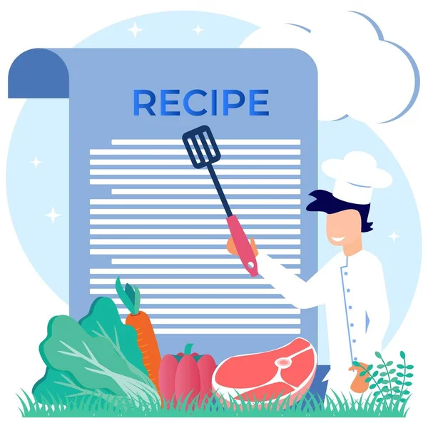 Alimento Receta Vector Ilustración Chef Profesional Escribiendo Concepto Lista Ingredientes — Vector de stock