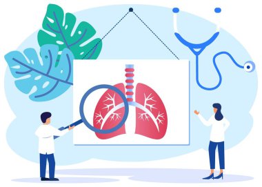 İnsanlarda akciğer sağlığı kavramının vektör çizimi. Soyut solunum sistemi incelemesi ve tedavisi. İç organların incelenmesi hastalık, hastalık ya da sorun olup olmadığını kontrol eder. Pulmonoloji.