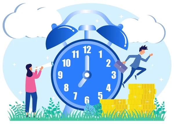 Flat Style Vector Illustration Business People Managing Working Time Achieving — Stock Vector