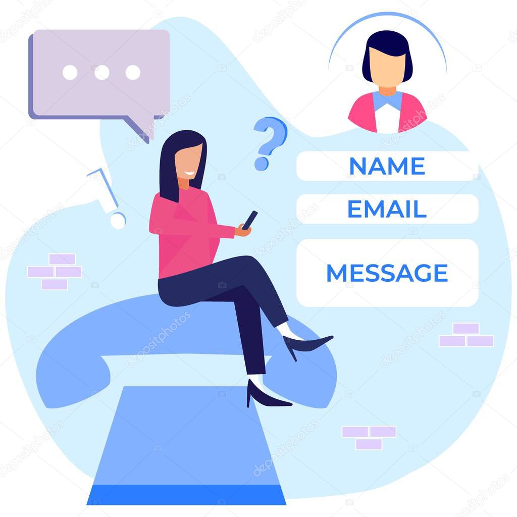 Modern style vector illustration. Contact the person on the communication device. contact list of people on the phone, Contact us. For websites, landing pages, UI, mobile apps, posters, banners.