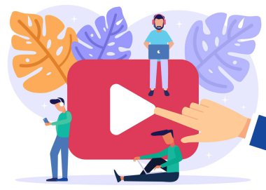 Modern tarz vektör çizimi. Vlogerlar bloglarda ya da video günlüklerinde bradcast paylaşıyorlar. Video günlükleri, web televizyonu veya gömülü video kavramları.