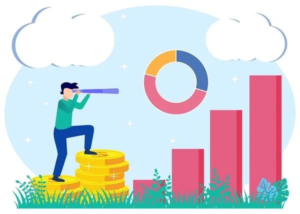 Ilustração Vetorial Conceito Negócio Empresários Estudando Infográficos Análise Crescimento Econômico — Vetor de Stock