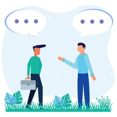 Düz stil vektör illüstrasyonu, iş adamı iş, haber, sosyal ağ, sohbet, diyalog, içgörü kazanma.