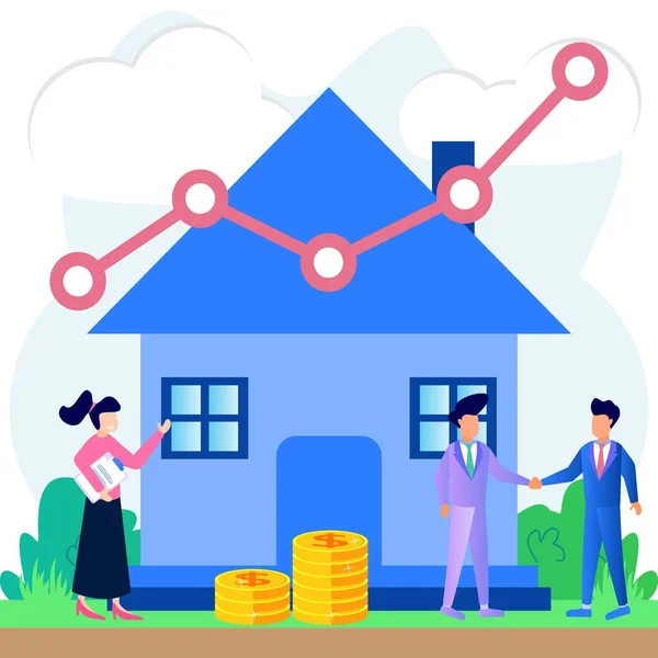 Illustrazione Vettoriale Stile Piatto Aumento Del Mercato Immobiliare Aumento Dei — Vettoriale Stock