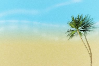Ufuk palm ile tropikal plaj Üstten Görünüm